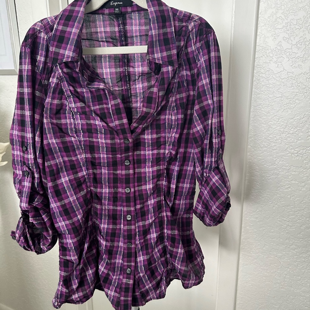 Express purple plaid shirt Size XS